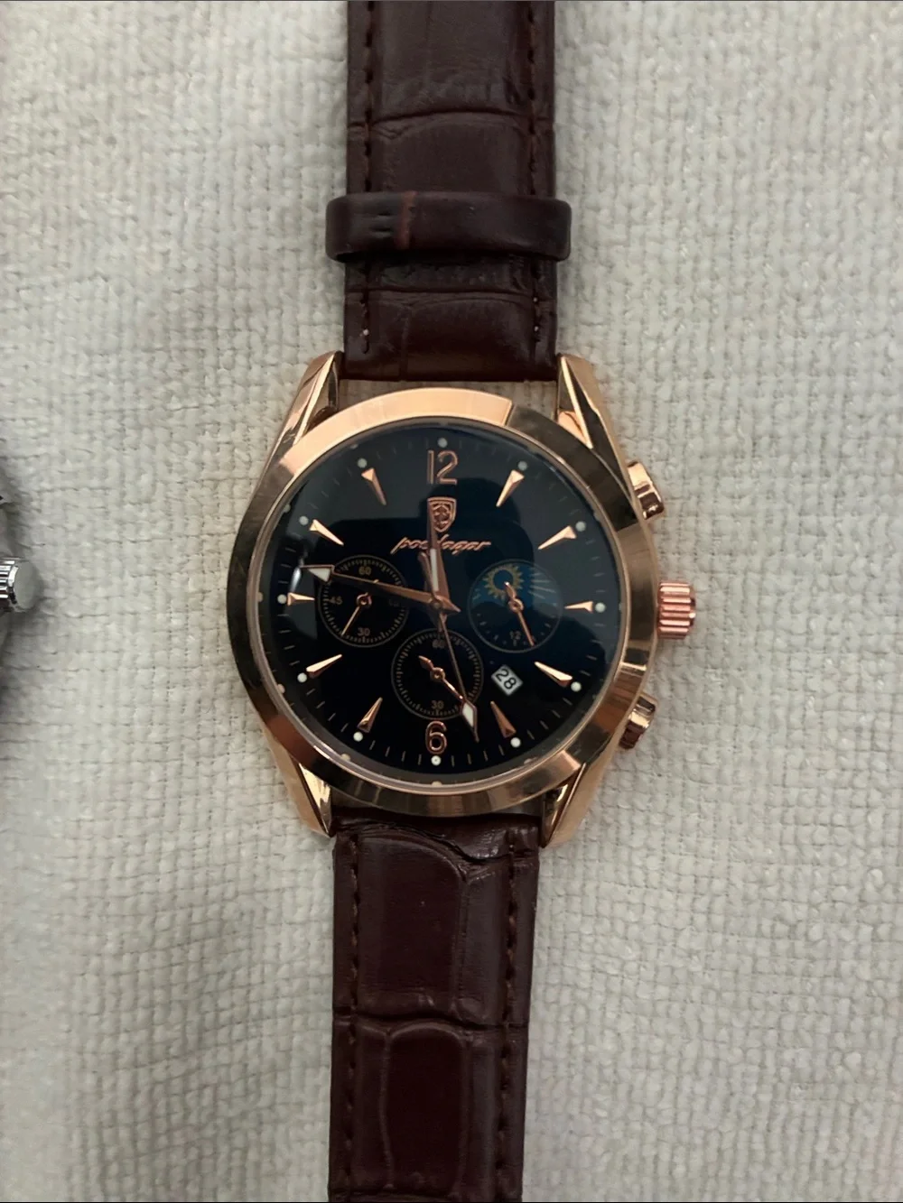 Poedagar Classic Leather Strap Watches- Black/Blue and Brown/Copper. Set of 2